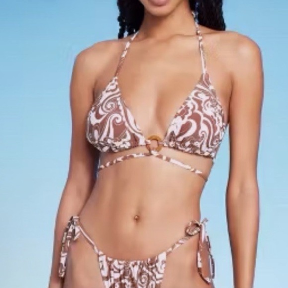 wild fable Other - Set-Brown and White Patterned triangle wrap Bikini top & side tie bottoms